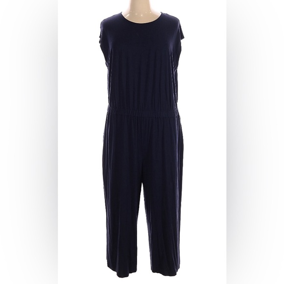 2X Eileen Fisher Navy Midnight Blue Jumpsuit Viscose Stretch Jersey Wide leg - Picture 1 of 2